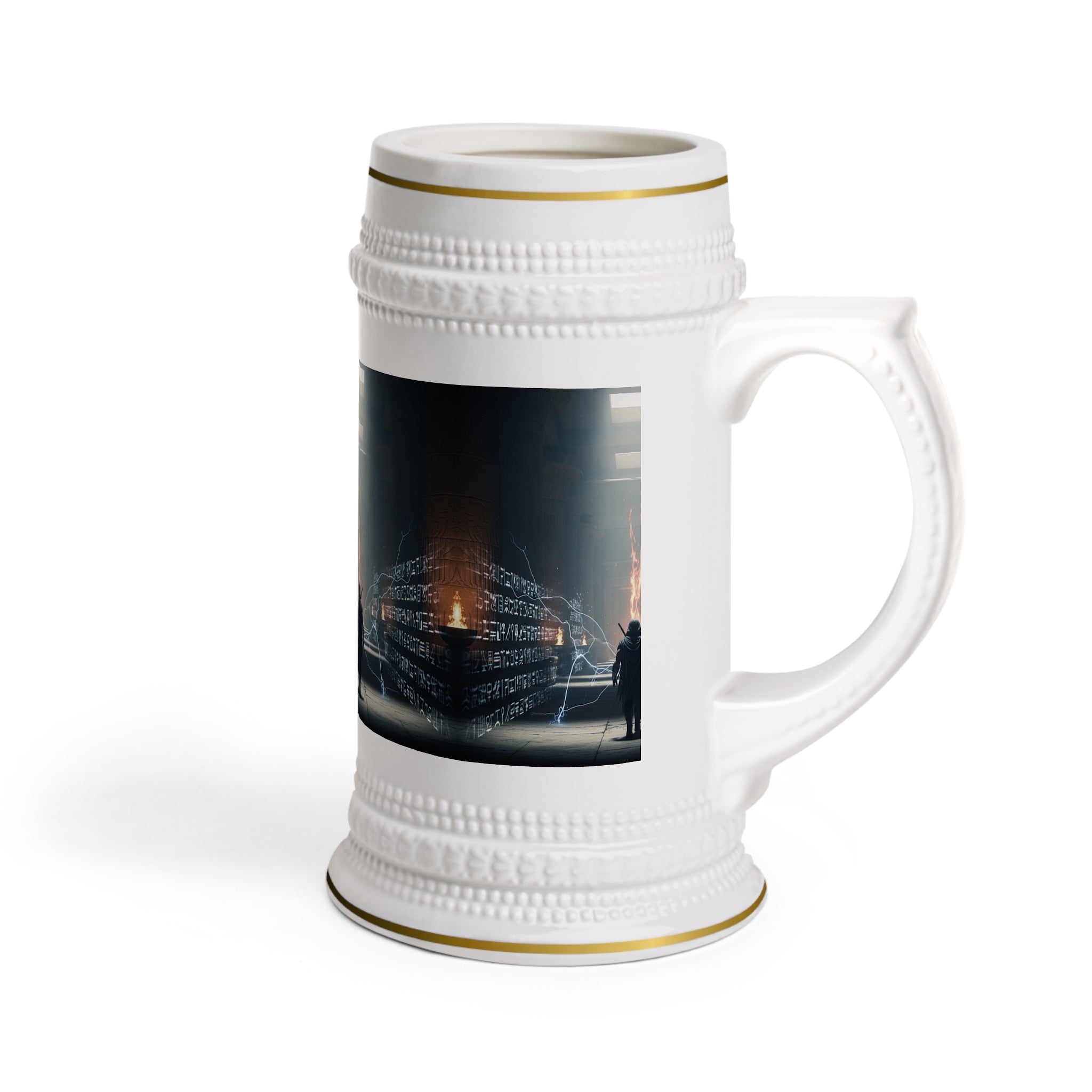 Cyberpunk Beer Stein Mug — Futuristic Electric City Scene