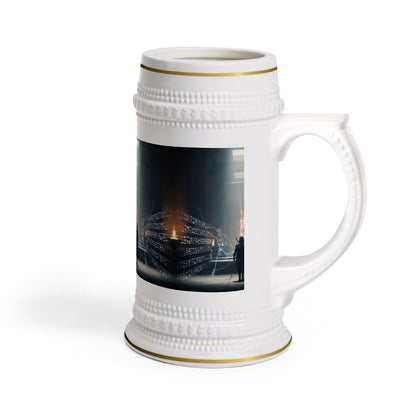 Cyberpunk Beer Stein Mug — Futuristic Electric City Scene
