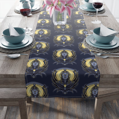 Art Nouveau Moon &amp; Owl Table Runner — Night Sky Decorative Linen