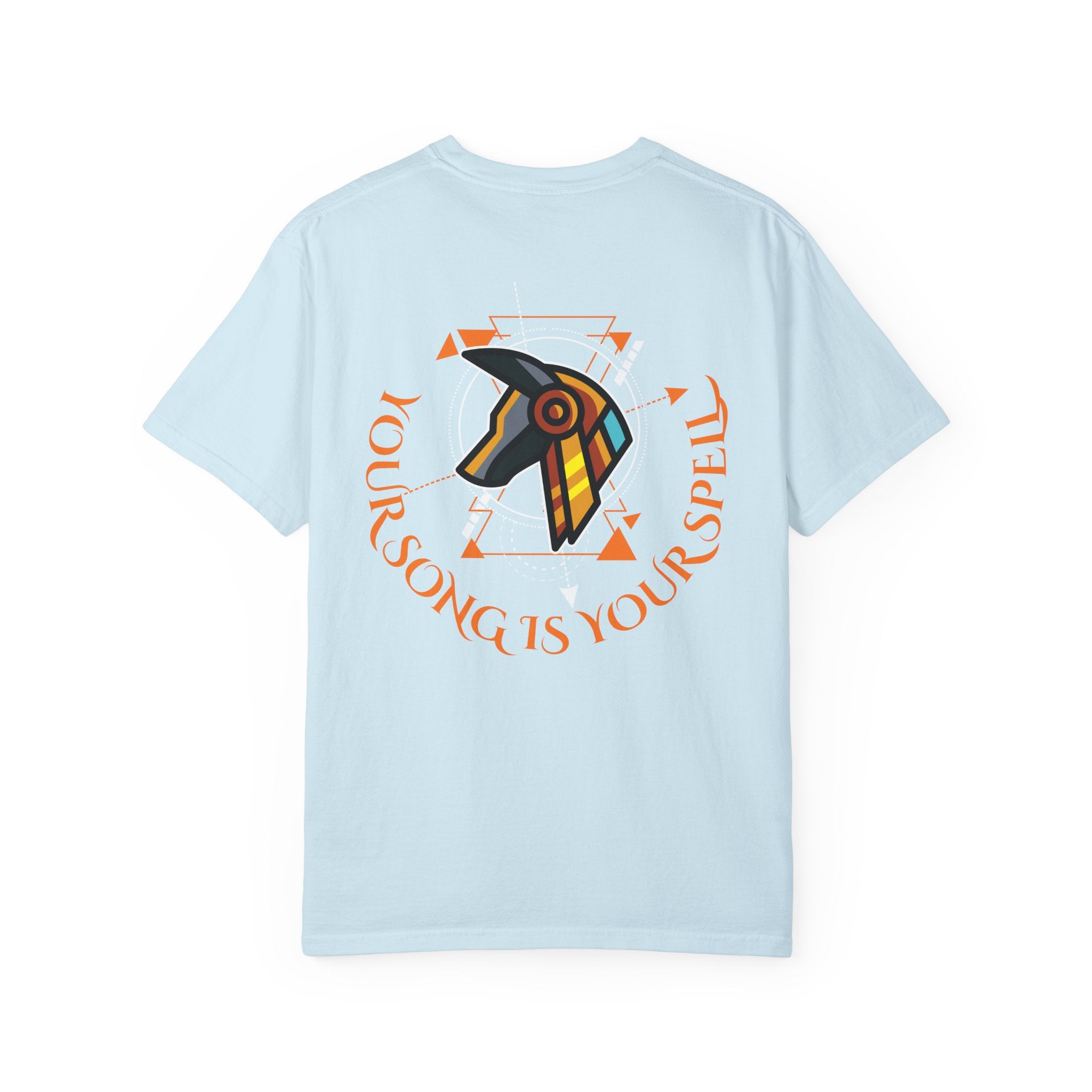 Rise With No Permission T-Shirt — Anubis Helmet Graphic Tee (“Your Song Is Your Spell”)