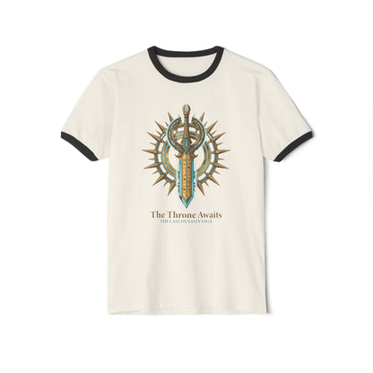 Ringer T-Shirt — "The Throne Awaits" Fantasy Sword Crest Tee