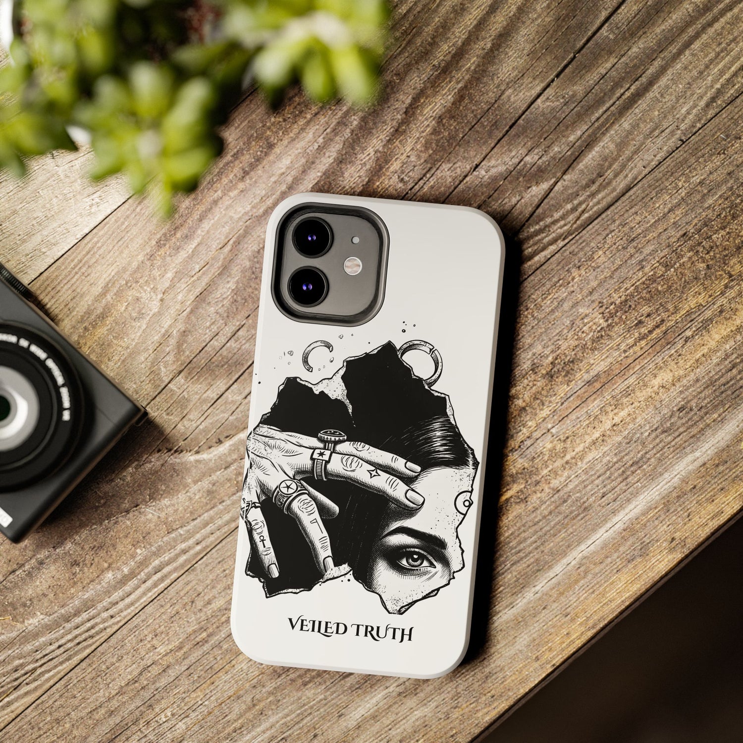 Tough Phone Case — Veiled Truth Black &amp; White Mystic Illustration