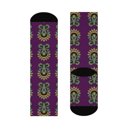 Cushioned Crew Socks — Vintage Sun &amp; Serpent Pattern Crew Socks
