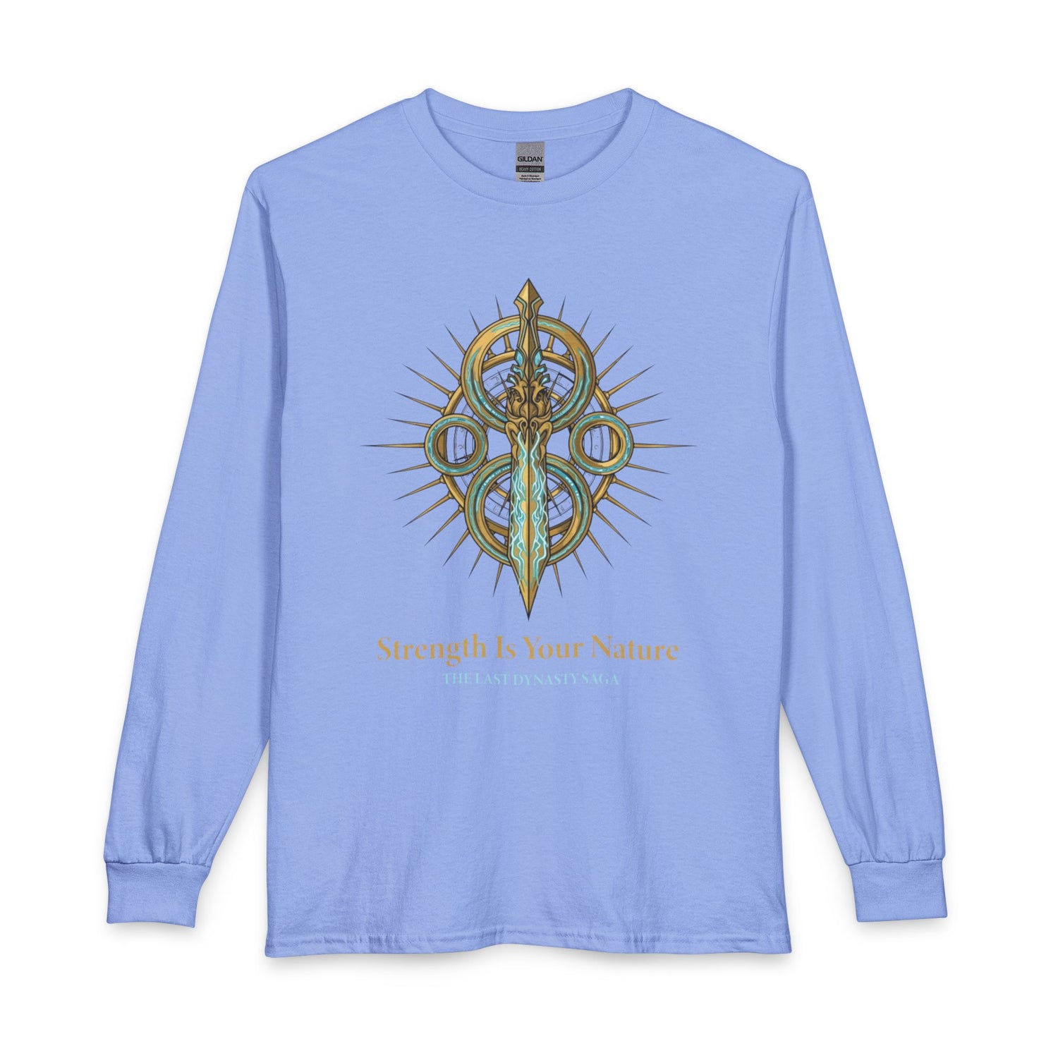 Strength Is Your Nature Long Sleeve Tee — Geometric Serpent Sword and Scarab Design