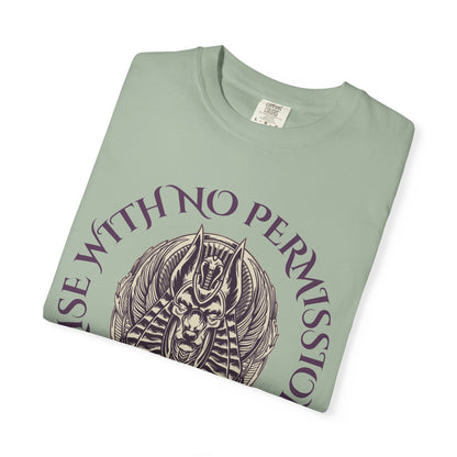 Rise With No Permission T-Shirt — Anubis Helmet Graphic Tee (“Your Song Is Your Spell”)