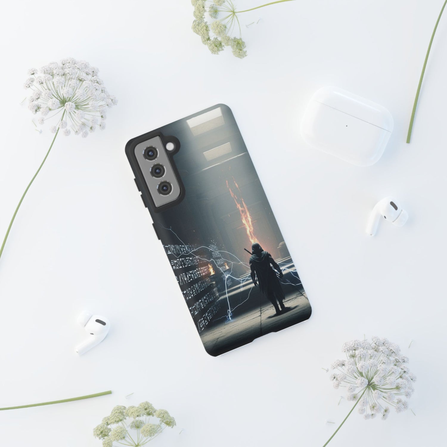 Phone Case - Cybermage Silhouette with Lightning Spell