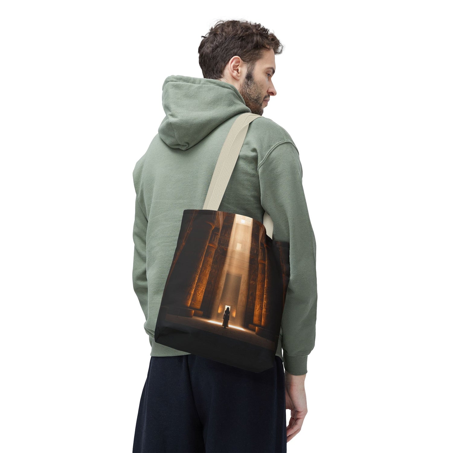 Mystic Temple Tote Bag — Ancient Light &amp; Symbolic Wheel AOP Tote