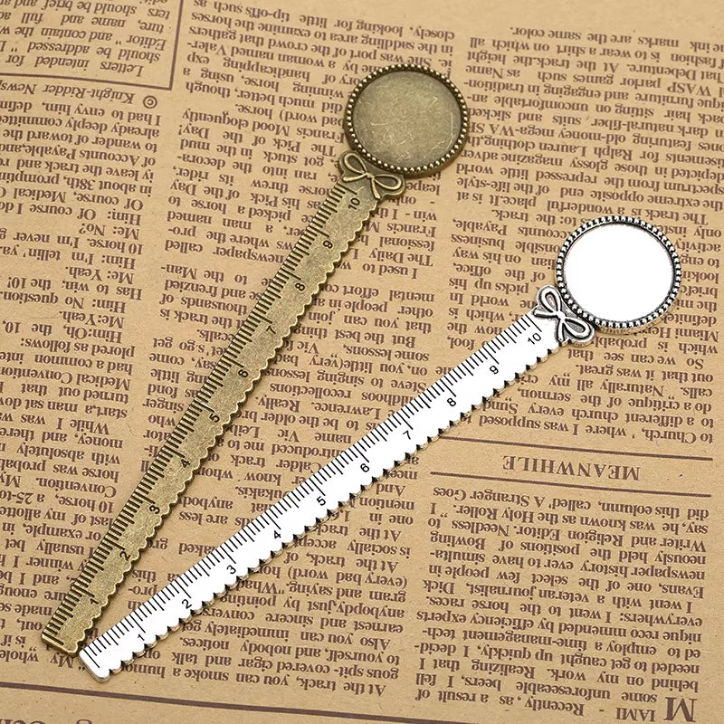 2-Piece 20mm Ruler Bookmark Base – Cabochon Setting (Vintage Metal)