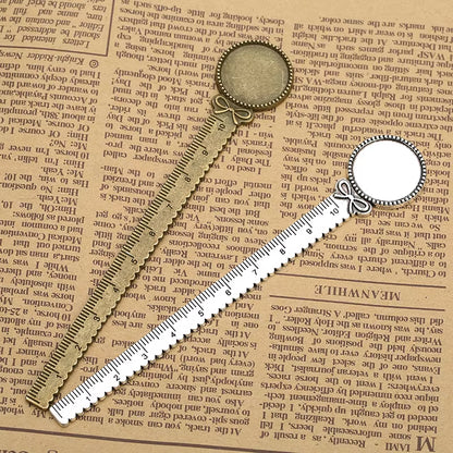 2-Piece 20mm Ruler Bookmark Base – Cabochon Setting (Vintage Metal)