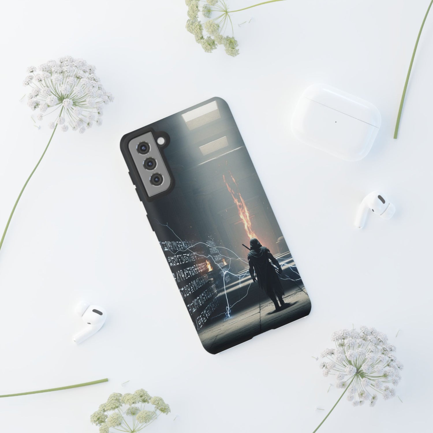 Phone Case - Cybermage Silhouette with Lightning Spell