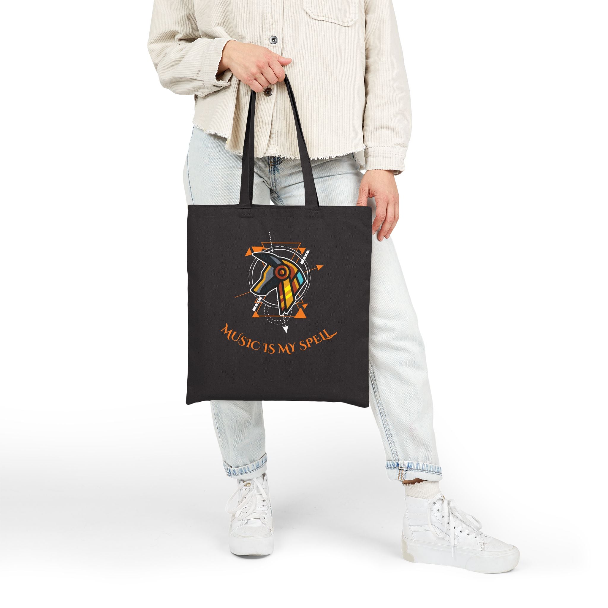 Canvas Tote Bag — Geometric Musical Horse &amp; Intricate Mandala Horse Art