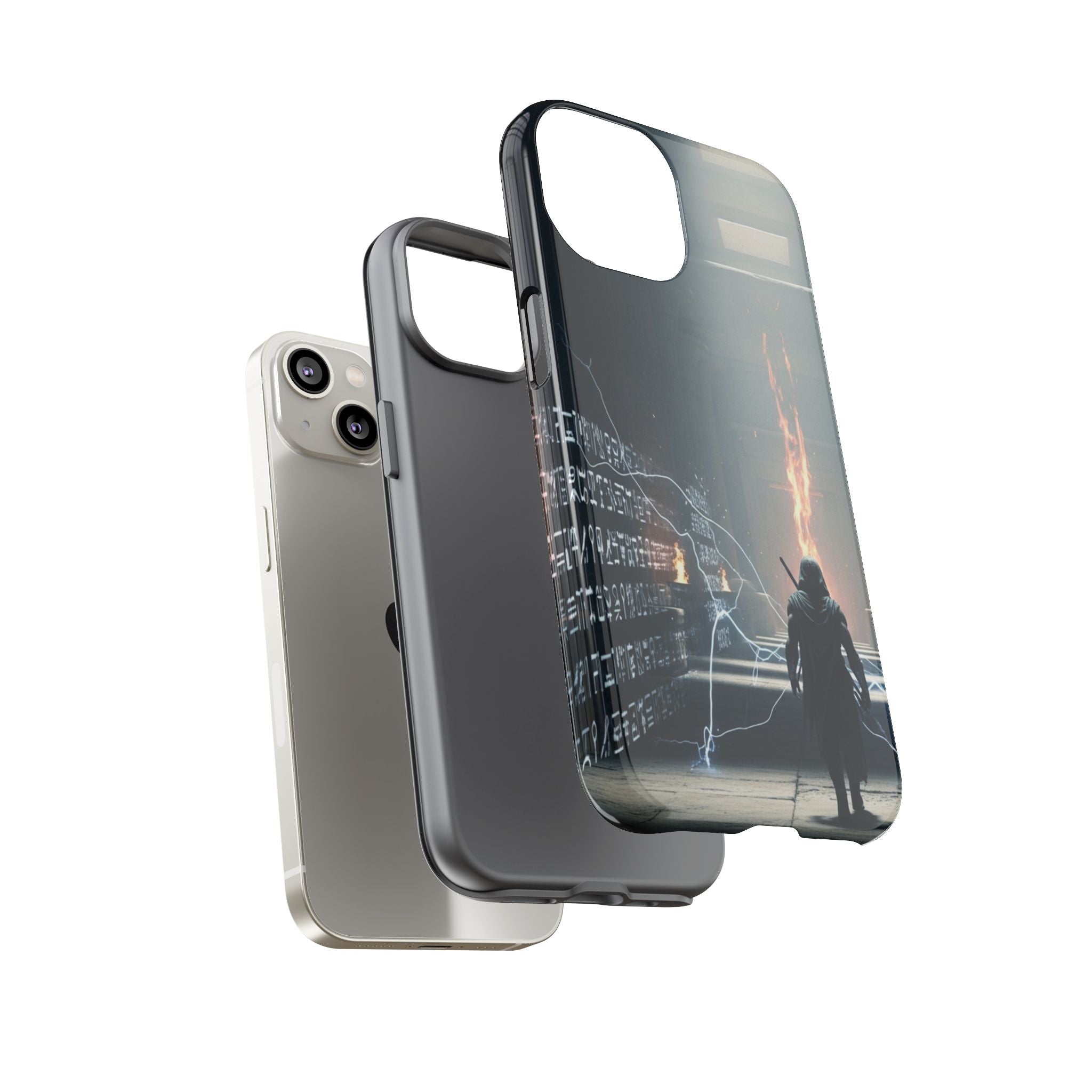 Phone Case - Cybermage Silhouette with Lightning Spell