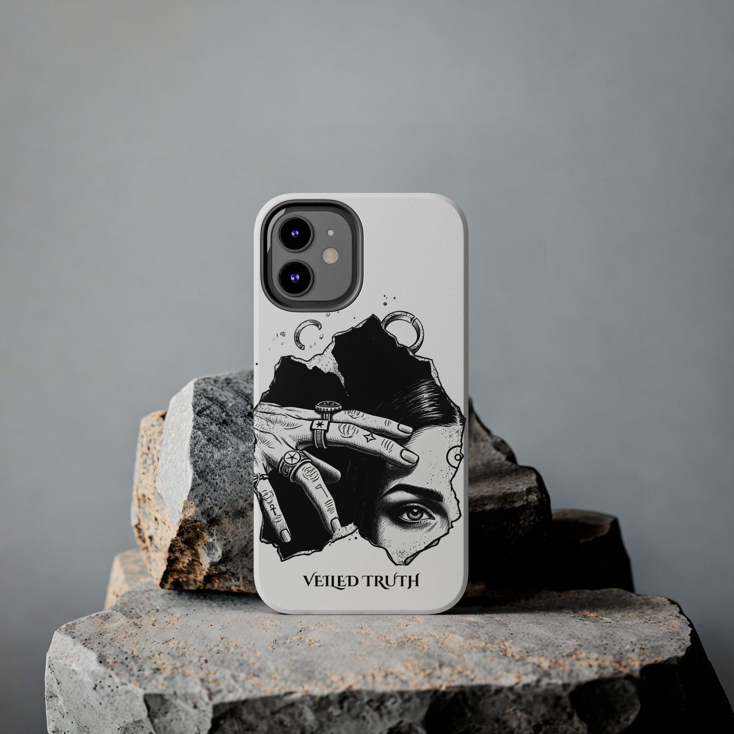 Tough Phone Case — Veiled Truth Black &amp; White Mystic Illustration