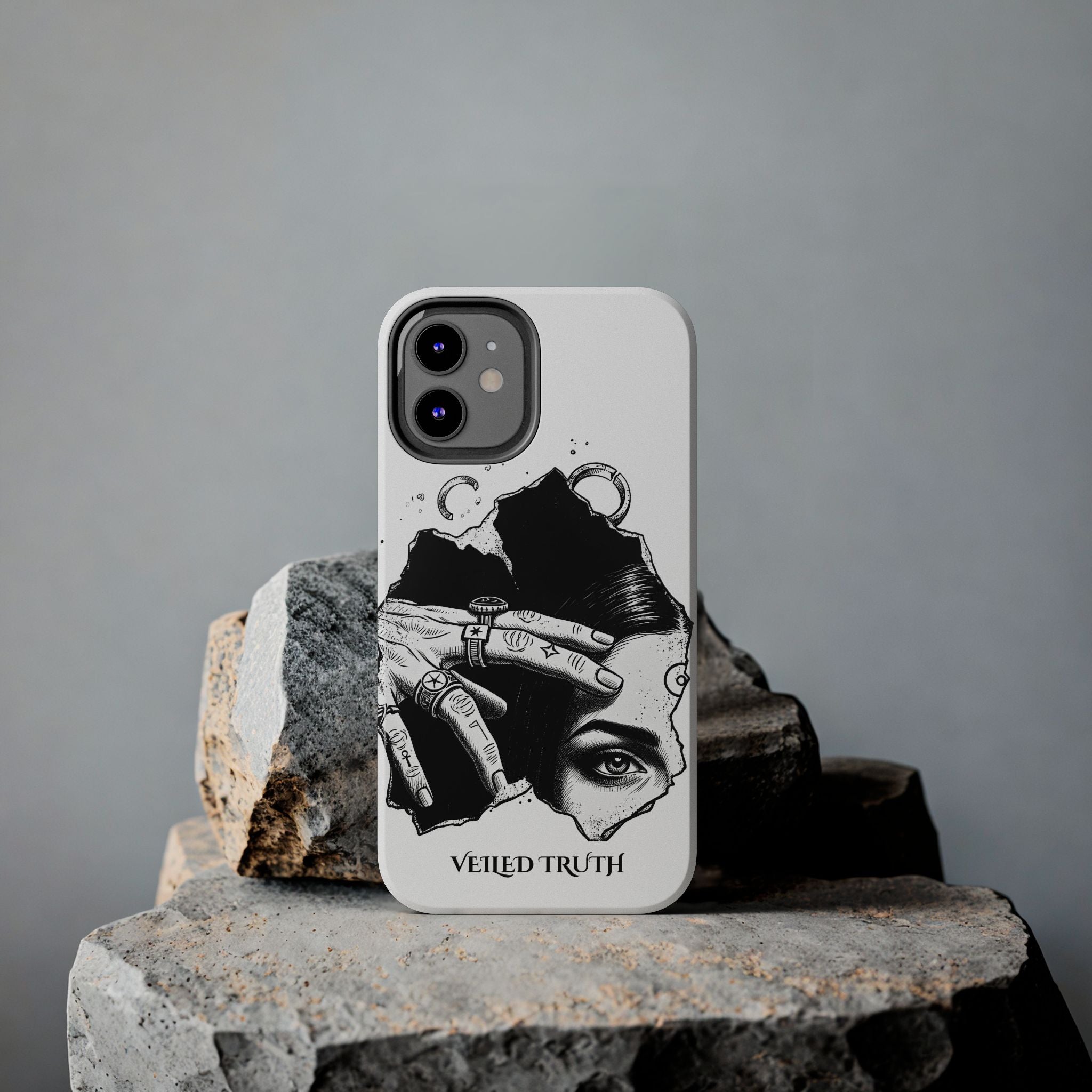 Tough Phone Case — Veiled Truth Black &amp; White Mystic Illustration