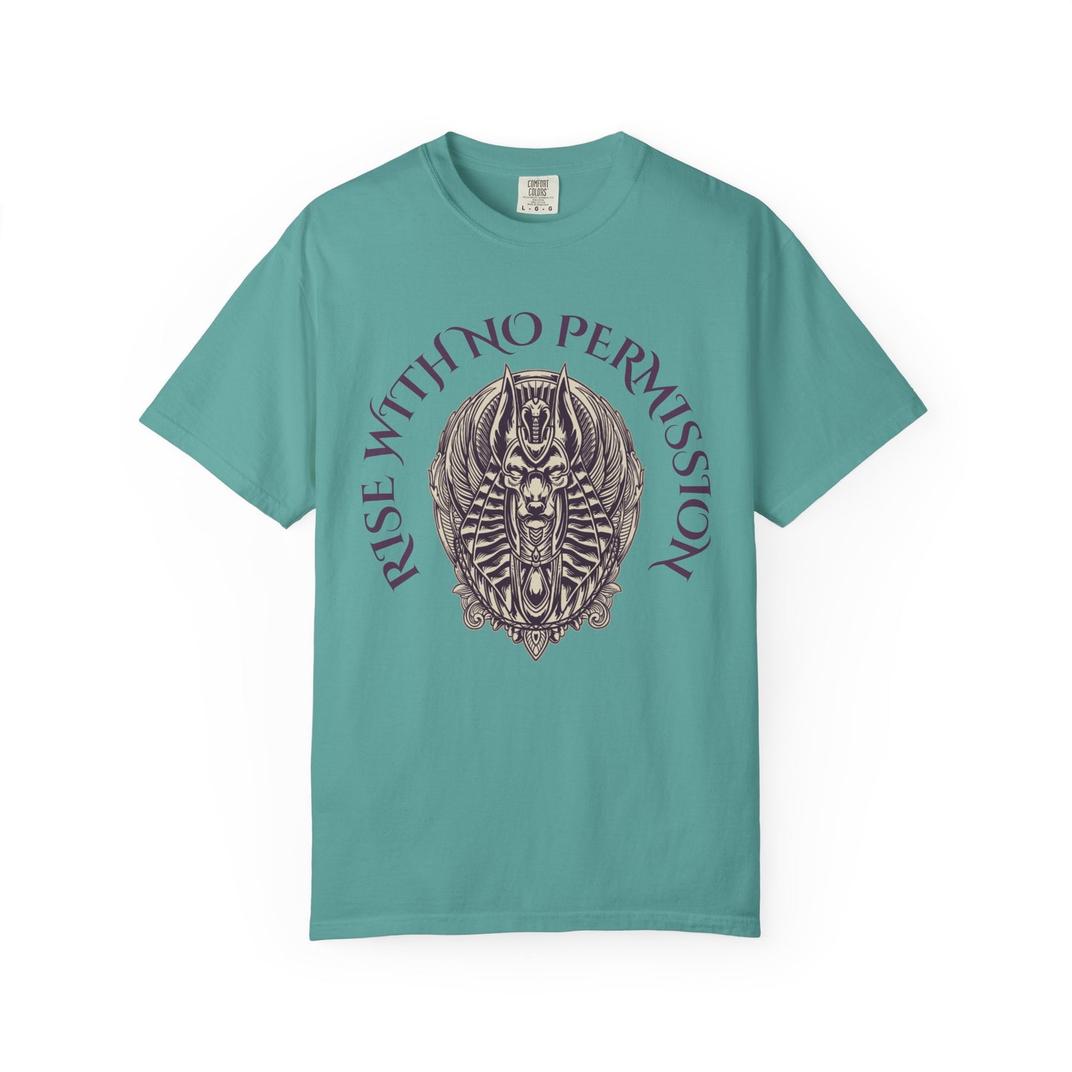 Rise With No Permission T-Shirt — Anubis Helmet Graphic Tee (“Your Song Is Your Spell”)