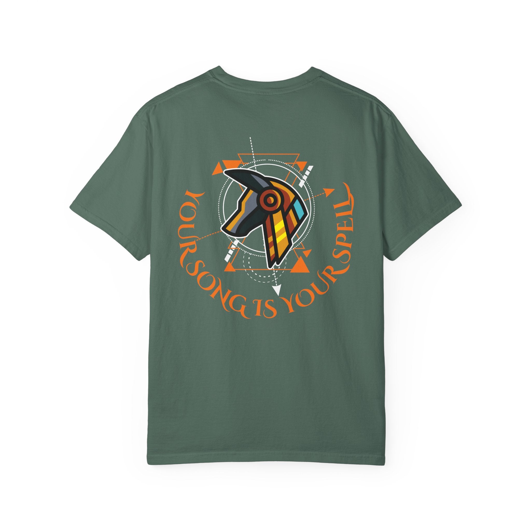 Rise With No Permission T-Shirt — Anubis Helmet Graphic Tee (“Your Song Is Your Spell”)