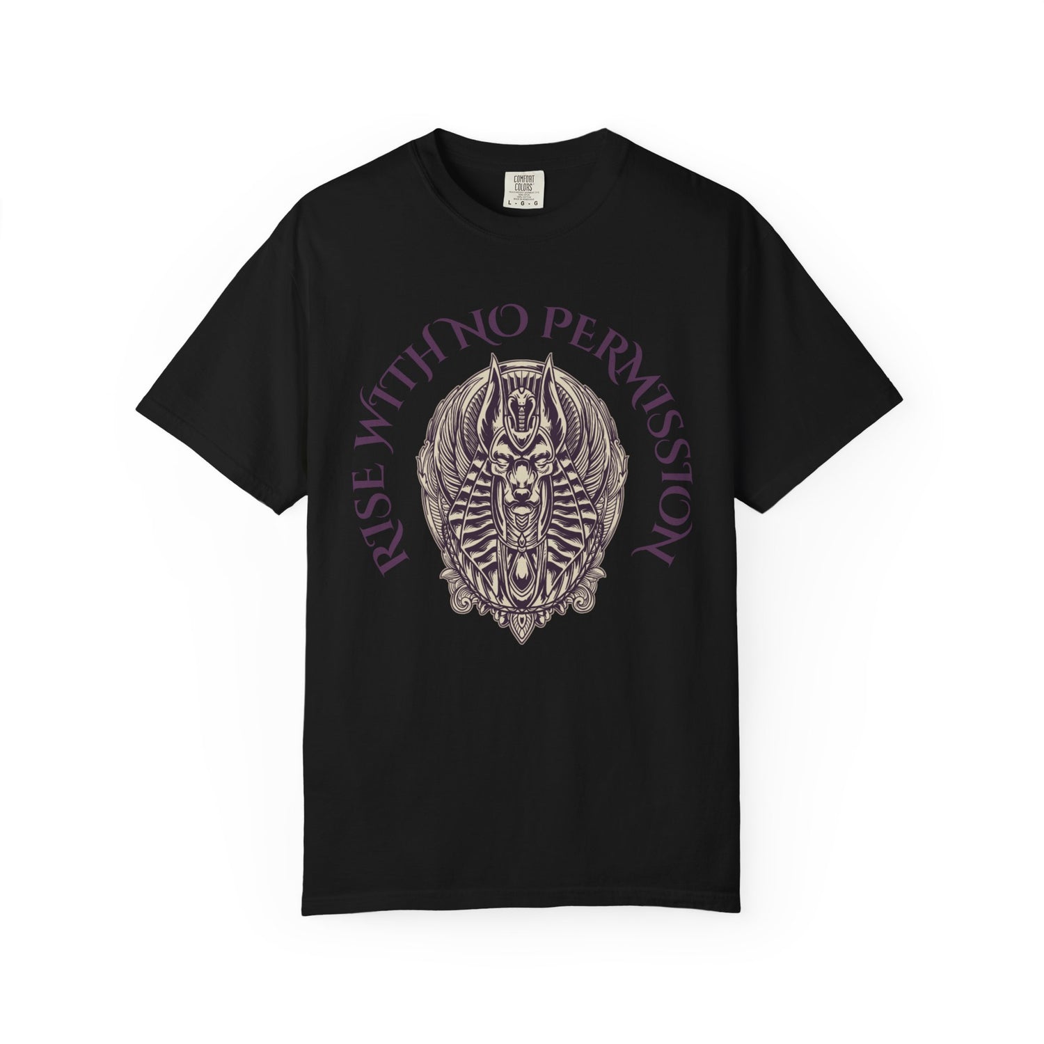 Rise With No Permission T-Shirt — Anubis Helmet Graphic Tee (“Your Song Is Your Spell”)