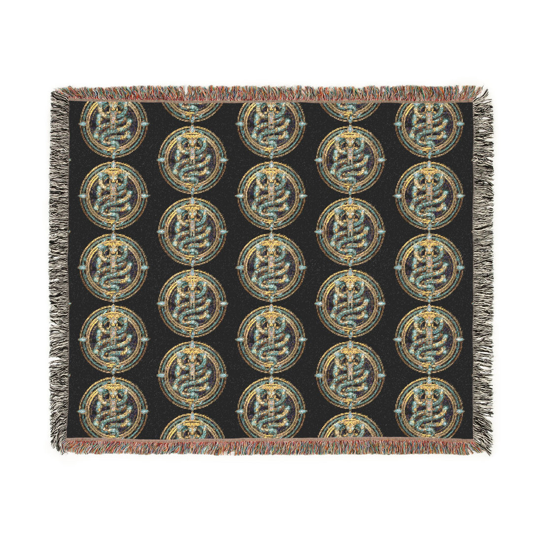 The Serpent Geometric Woven Throw Blanket — Mosaic Circle Pattern, Cozy Living Room &amp; Bedroom Décor
