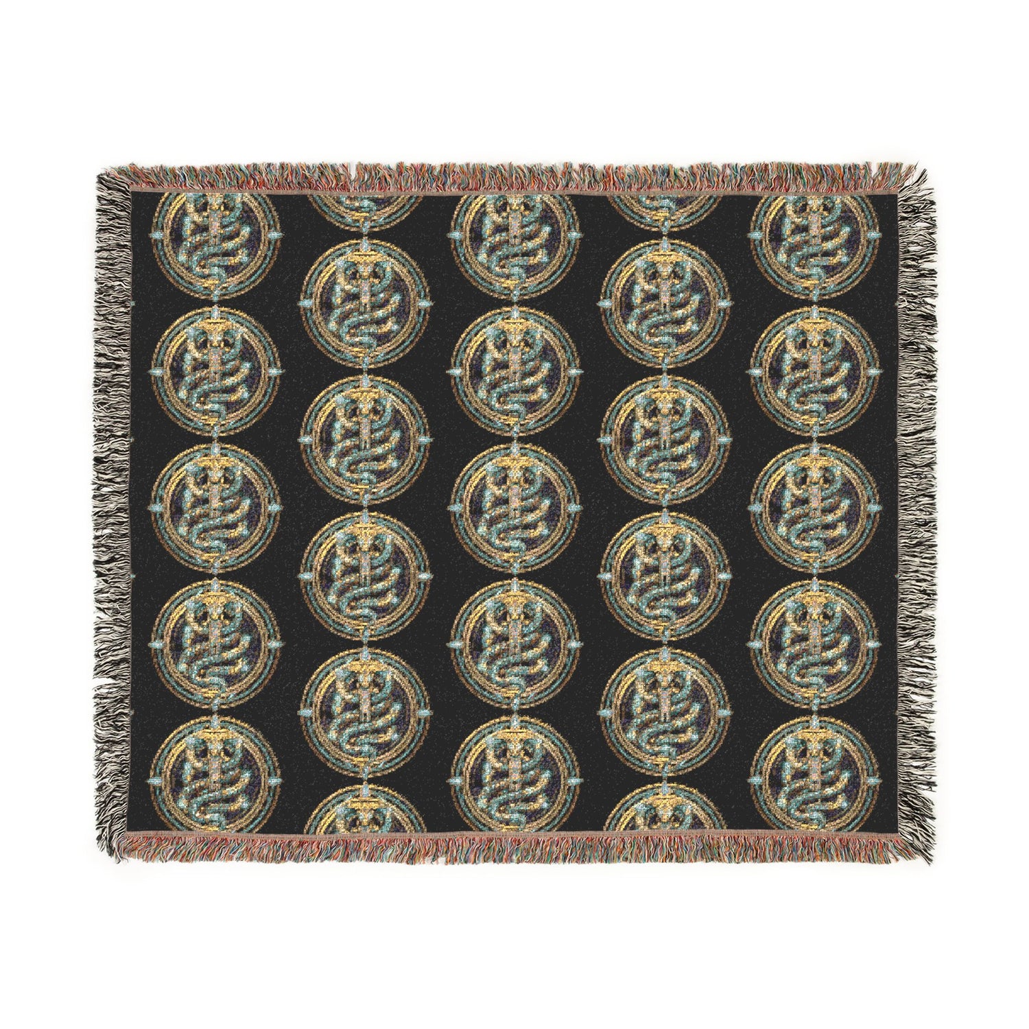 The Serpent Geometric Woven Throw Blanket — Mosaic Circle Pattern, Cozy Living Room &amp; Bedroom Décor