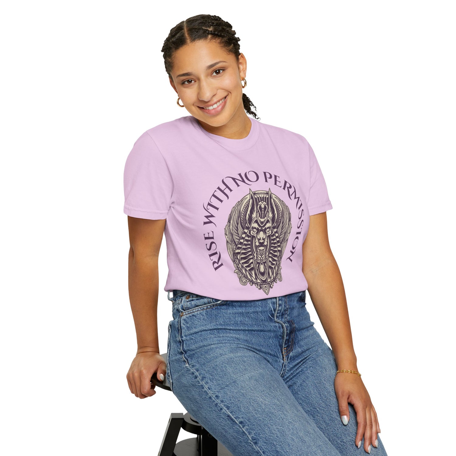 Rise With No Permission T-Shirt — Anubis Helmet Graphic Tee (“Your Song Is Your Spell”)