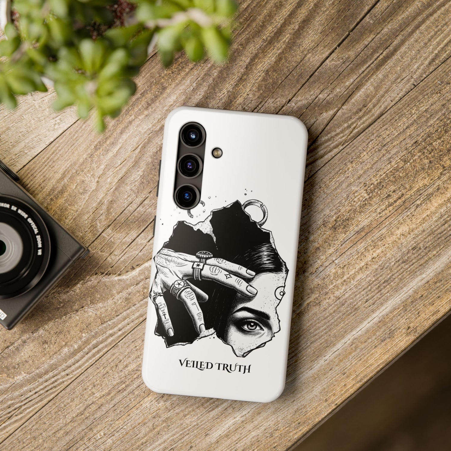 Tough Phone Case — Veiled Truth Black &amp; White Mystic Illustration