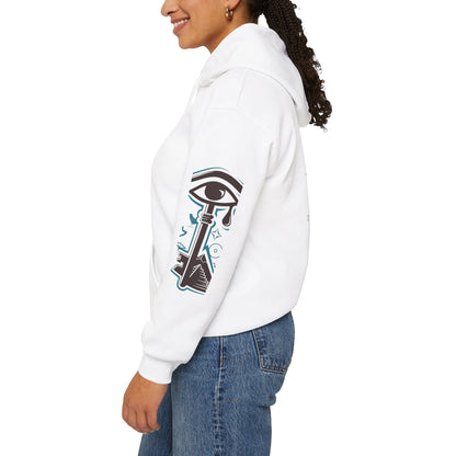 Rune Key Crest Hoodie — Fantasy Key &amp; Winged Emblem Graphic Hoodie