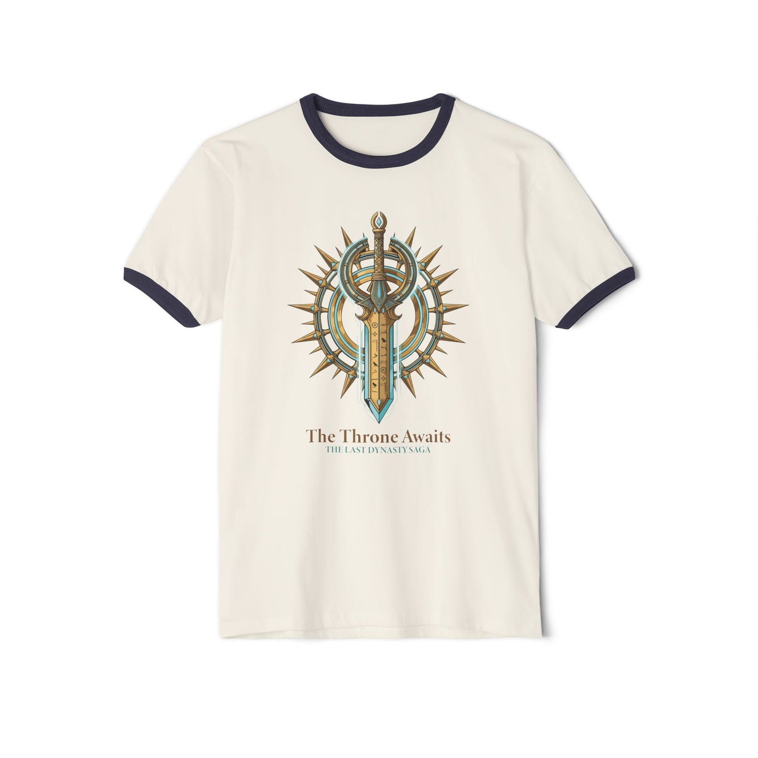 Ringer T-Shirt — "The Throne Awaits" Fantasy Sword Crest Tee