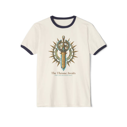 Ringer T-Shirt — "The Throne Awaits" Fantasy Sword Crest Tee
