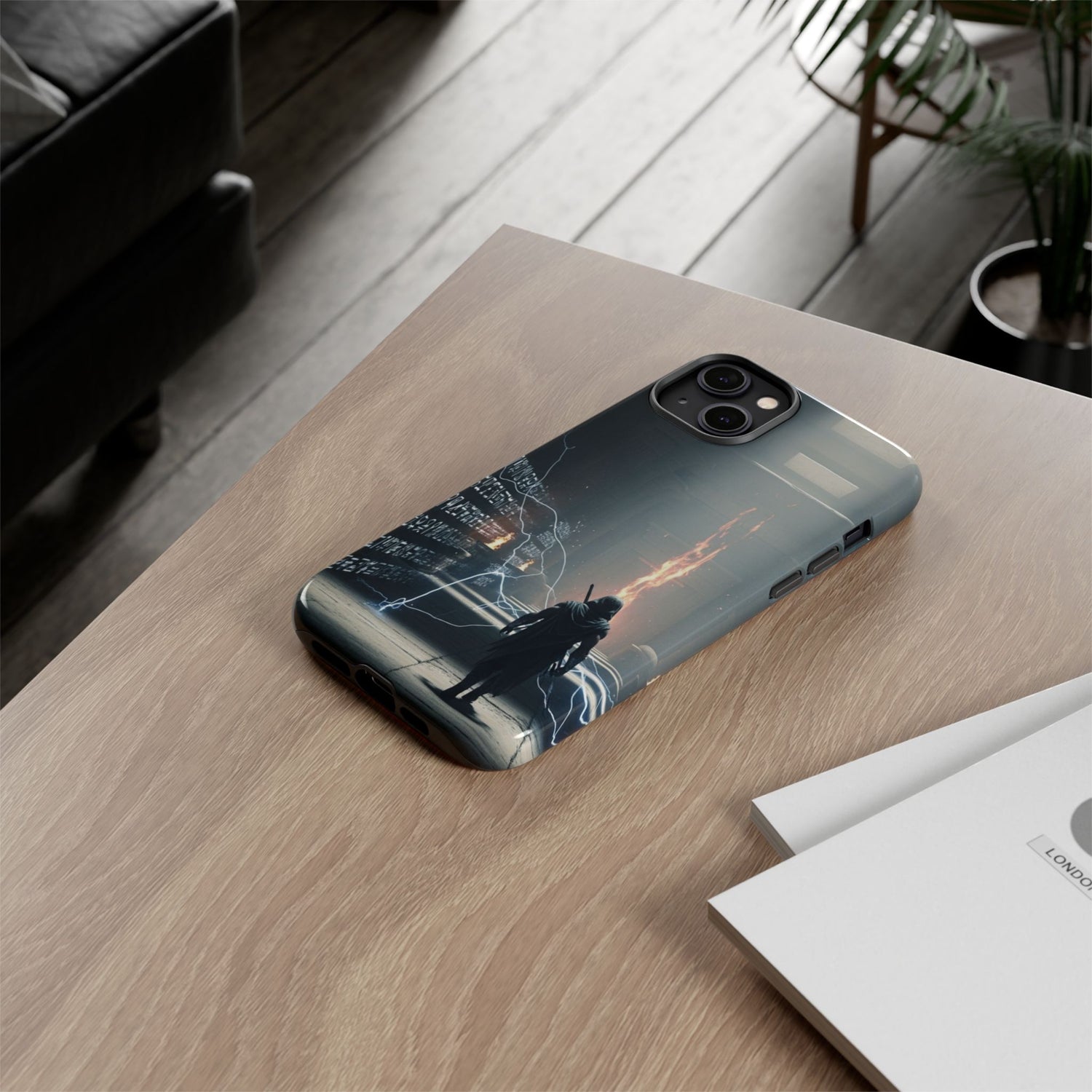 Phone Case - Cybermage Silhouette with Lightning Spell