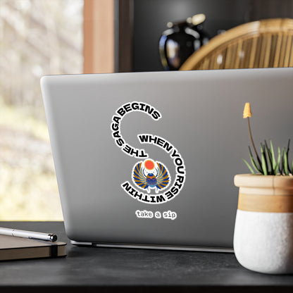 Scarab Sun-disc Vinyl Decal — "The Saga Begins When you rise within" Statement Sticker