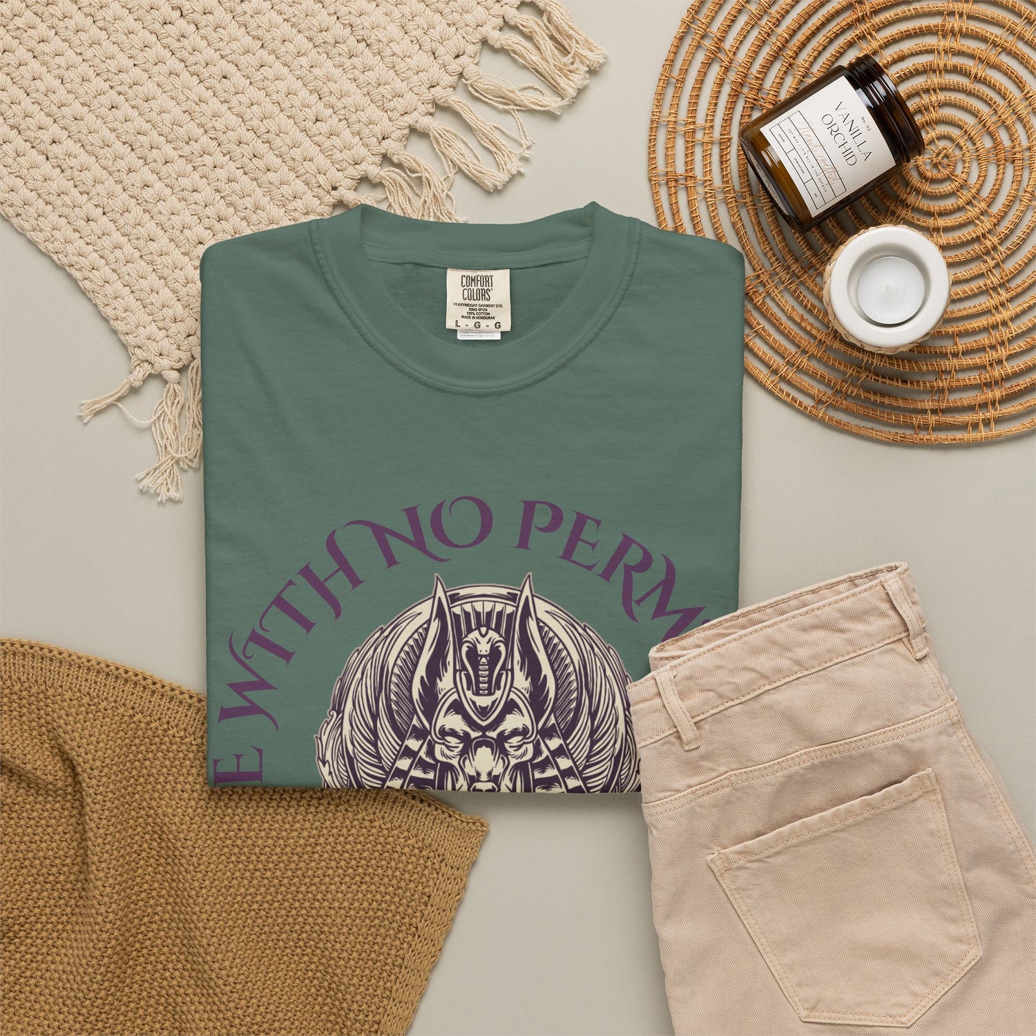 Rise With No Permission T-Shirt — Anubis Helmet Graphic Tee (“Your Song Is Your Spell”)