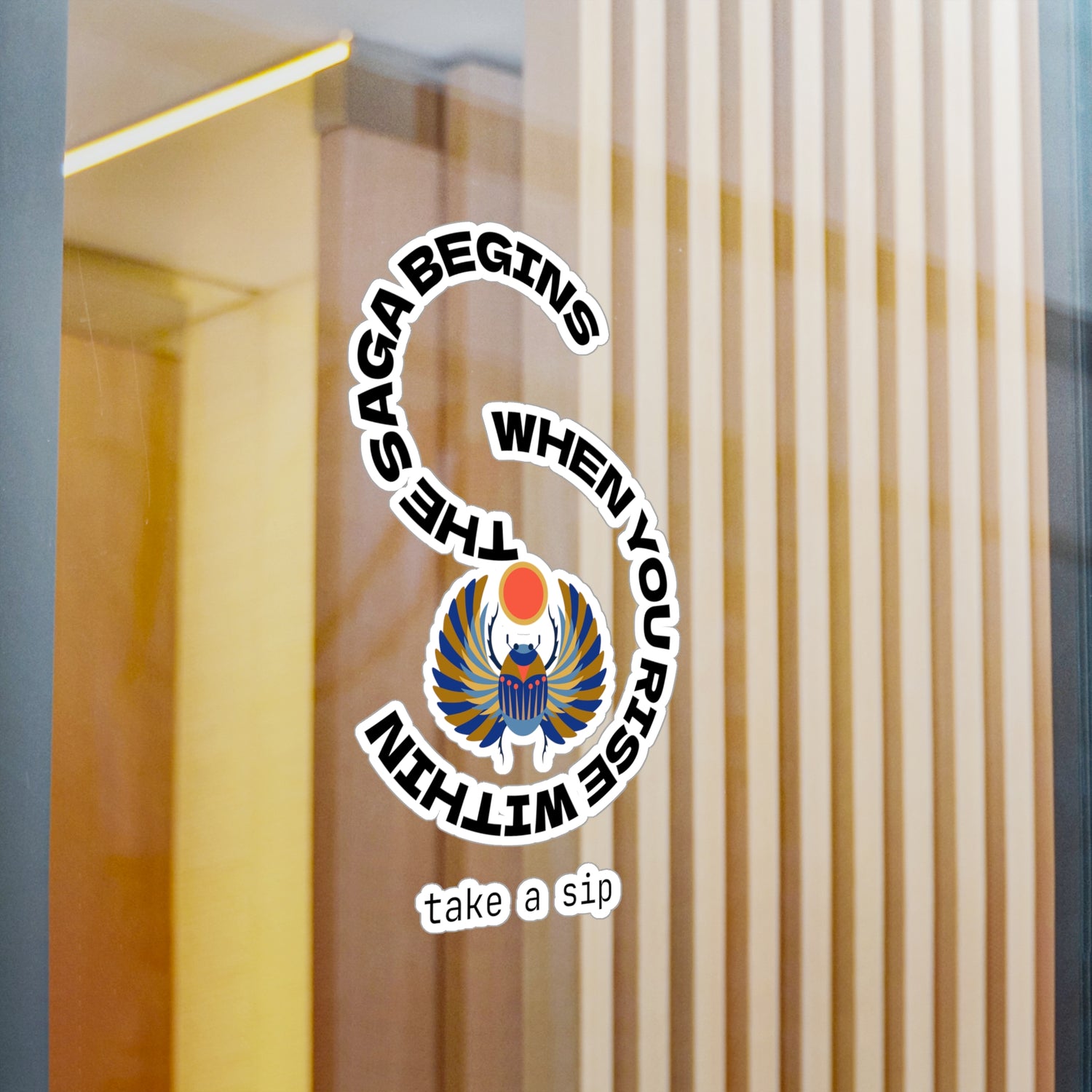 Scarab Sun-disc Vinyl Decal — "The Saga Begins When you rise within" Statement Sticker