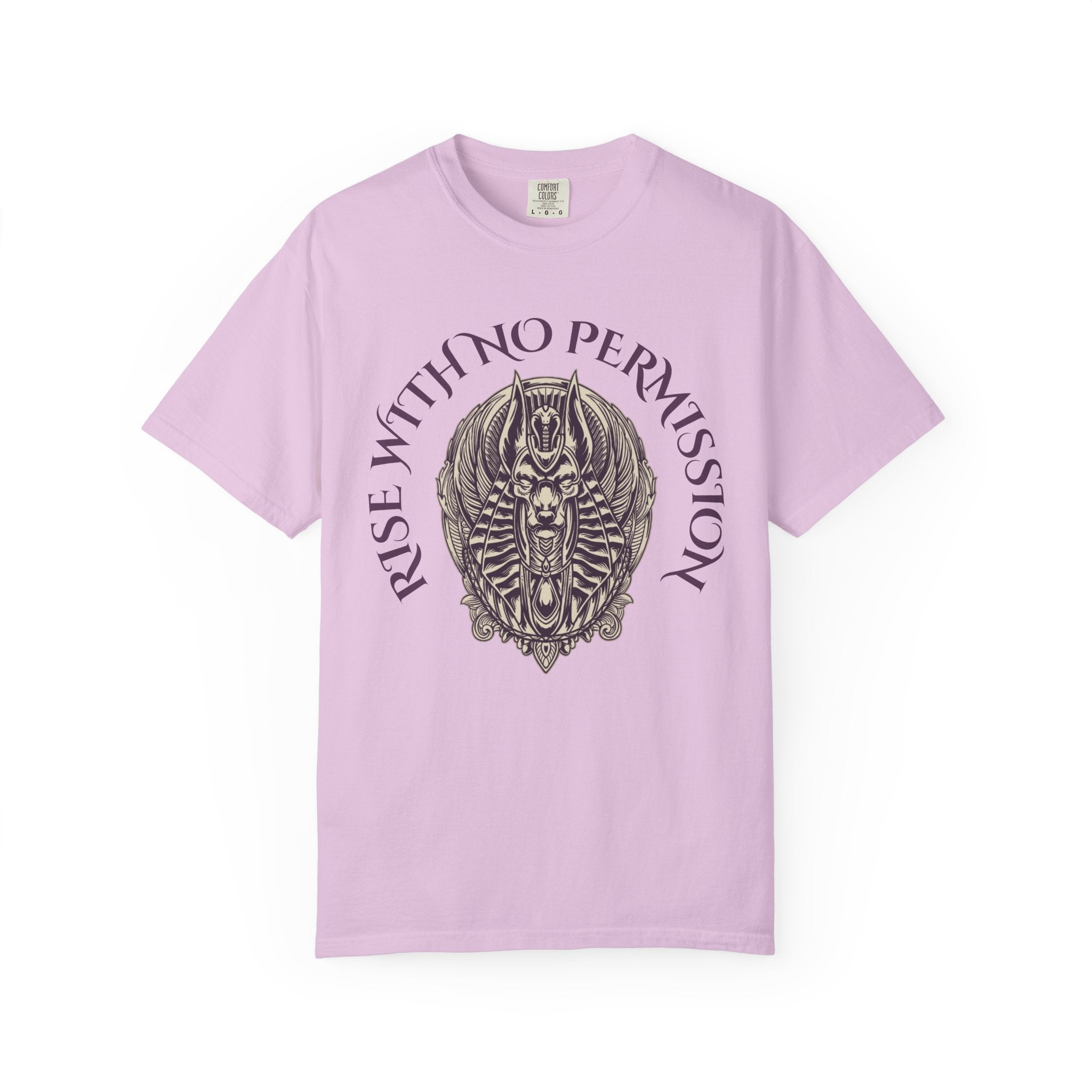 Rise With No Permission T-Shirt — Anubis Helmet Graphic Tee (“Your Song Is Your Spell”)
