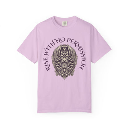 Rise With No Permission T-Shirt — Anubis Helmet Graphic Tee (“Your Song Is Your Spell”)
