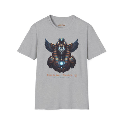 Egyptian Pharaoh Chest &amp; Serpent Back T-Shirt — "This Is Your Awakening / Endless Power"