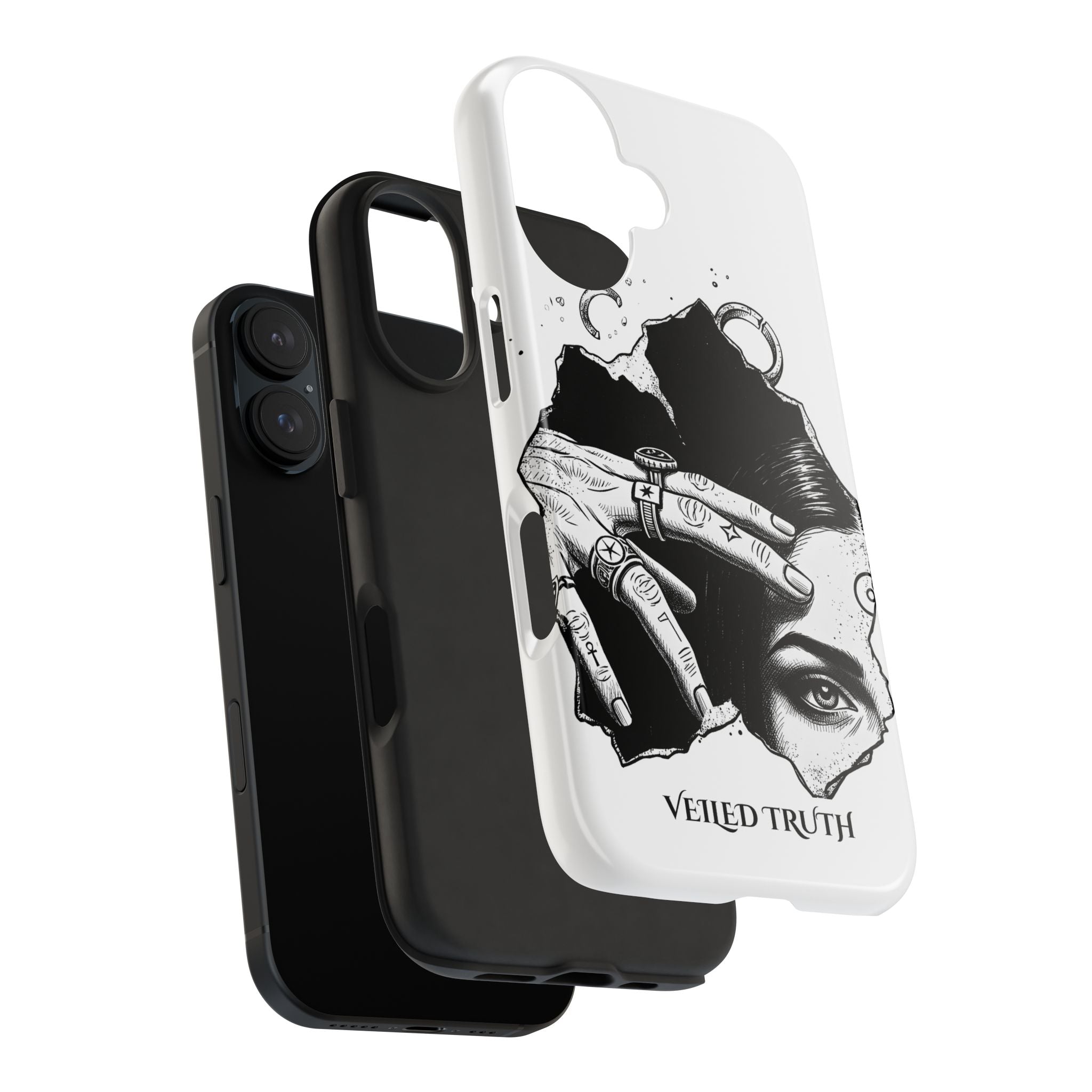 Tough Phone Case — Veiled Truth Black &amp; White Mystic Illustration