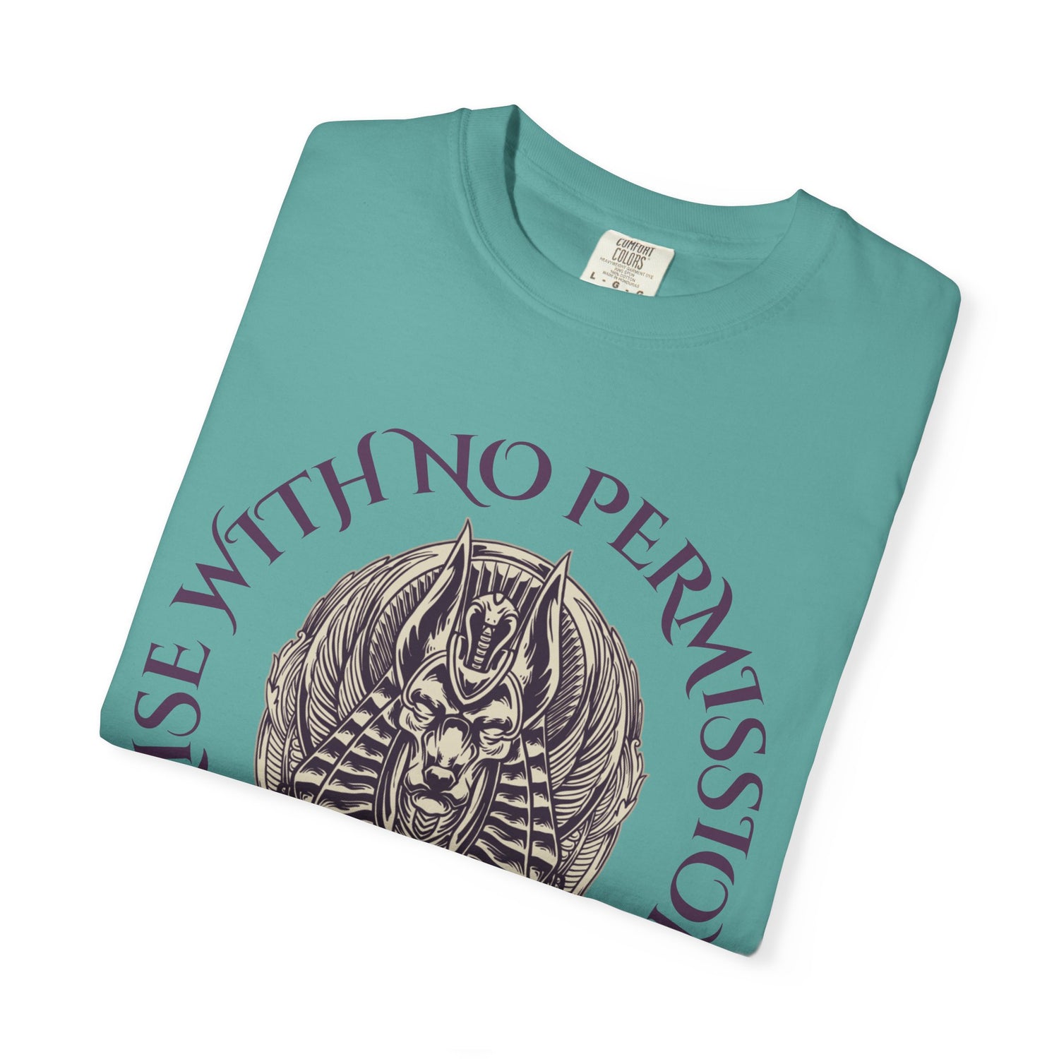 Rise With No Permission T-Shirt — Anubis Helmet Graphic Tee (“Your Song Is Your Spell”)