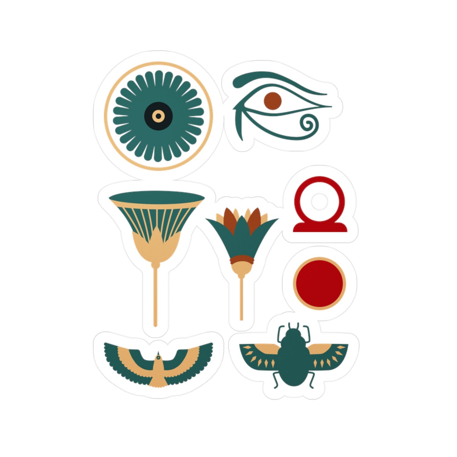 Egyptian Symbols Vinyl Decal Pack — Eye of Horus, Lotus, Eagle, Scarab &amp; Cartouche (8-Pack)