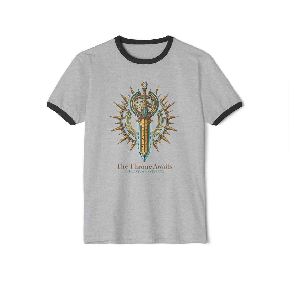 Ringer T-Shirt — "The Throne Awaits" Fantasy Sword Crest Tee