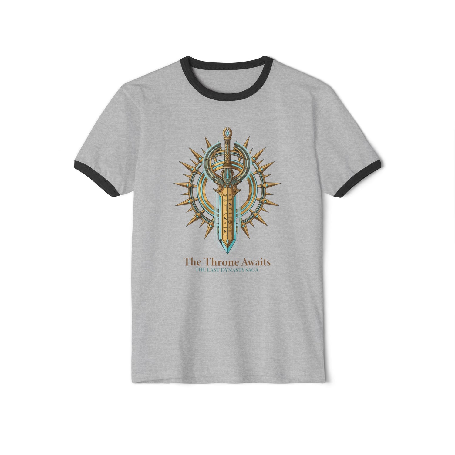 Ringer T-Shirt — "The Throne Awaits" Fantasy Sword Crest Tee