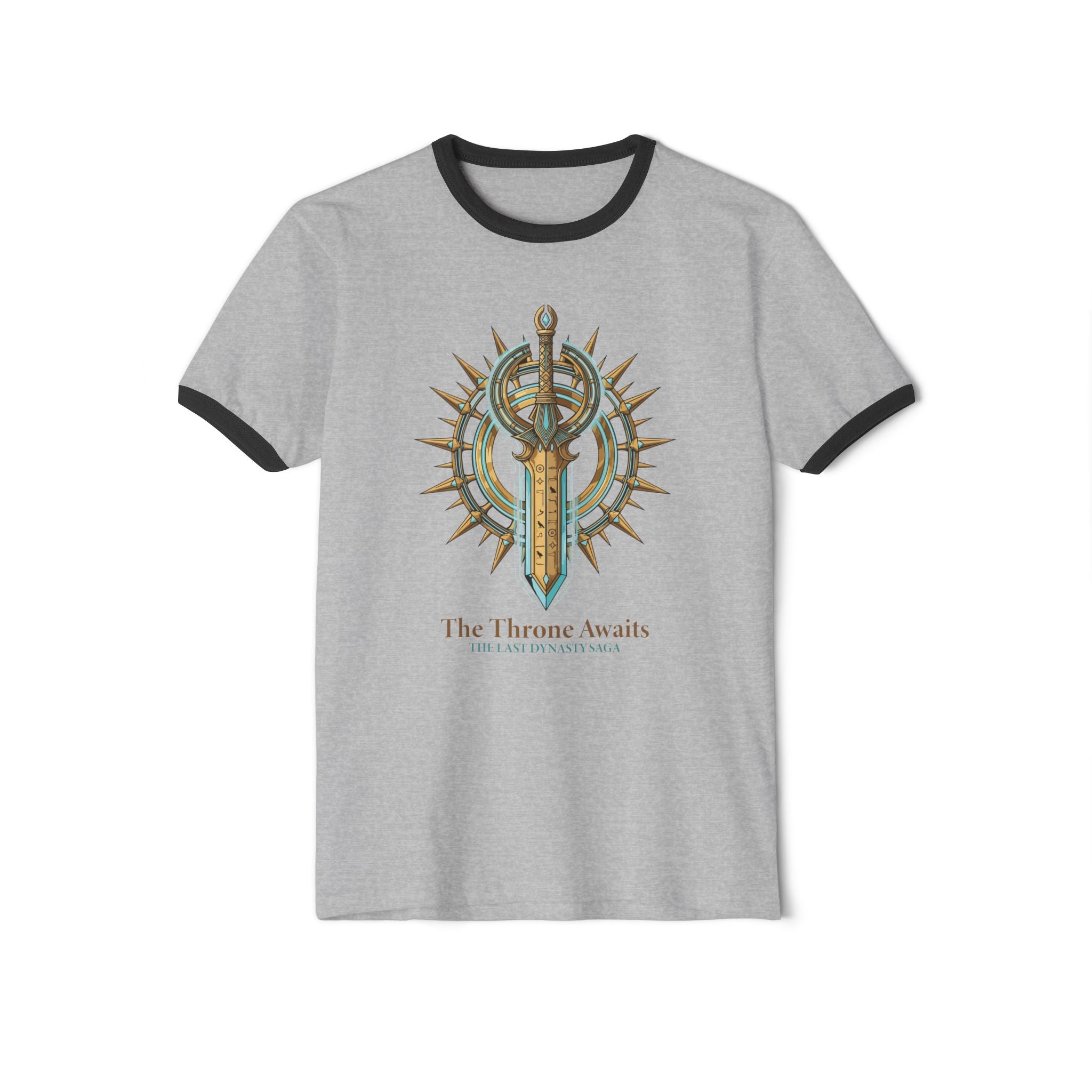 Ringer T-Shirt — "The Throne Awaits" Fantasy Sword Crest Tee
