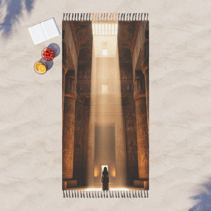 SAGA Beach Boho Towel – Sunlit Temple Architecture Print