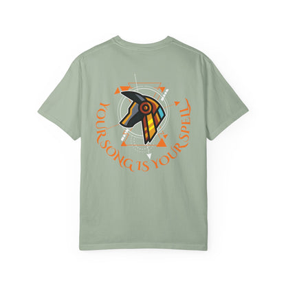 Rise With No Permission T-Shirt — Anubis Helmet Graphic Tee (“Your Song Is Your Spell”)