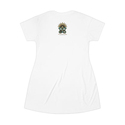 Saga Temple T-Shirt Dress — Dramatic Sunbeam Shrine Graphic