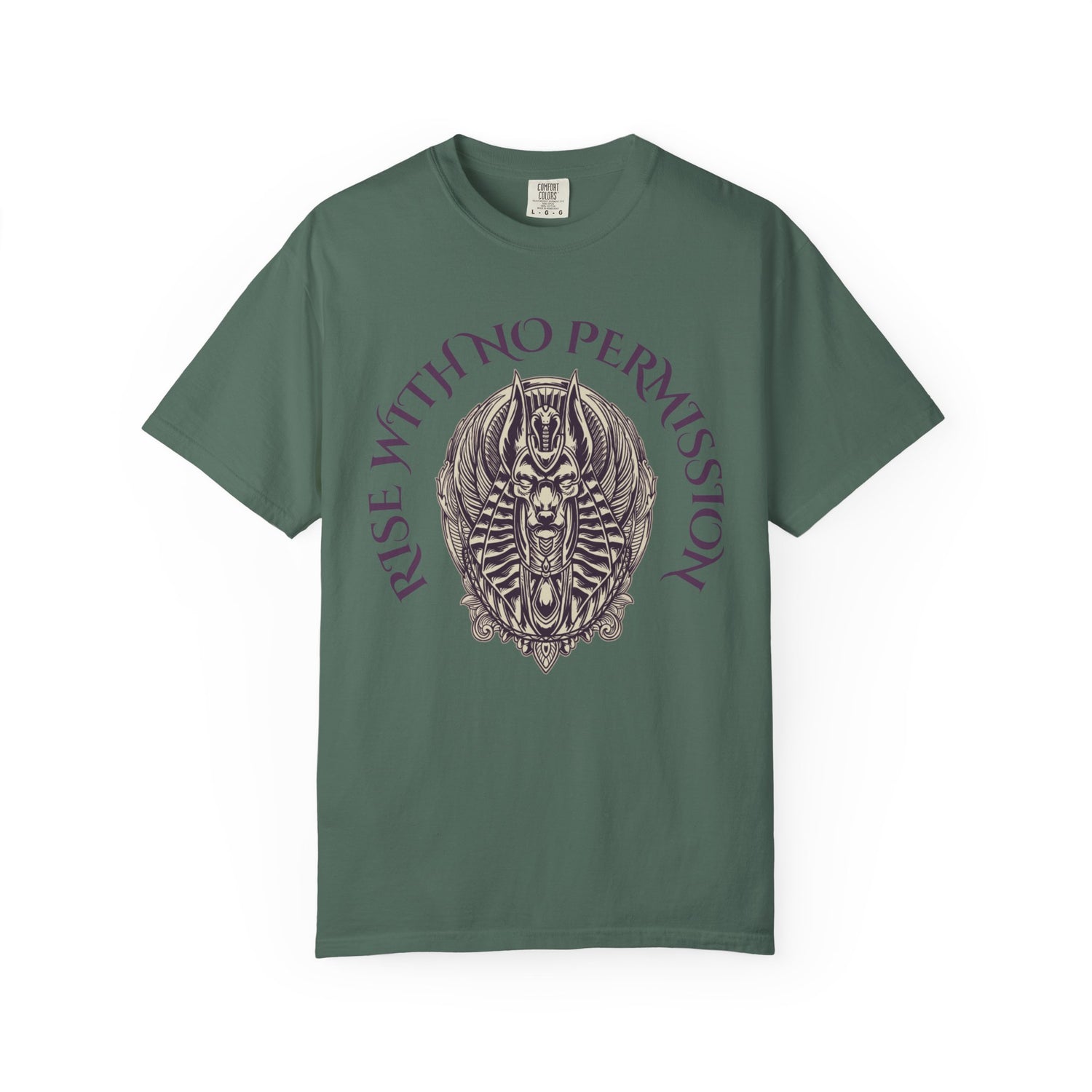 Rise With No Permission T-Shirt — Anubis Helmet Graphic Tee (“Your Song Is Your Spell”)