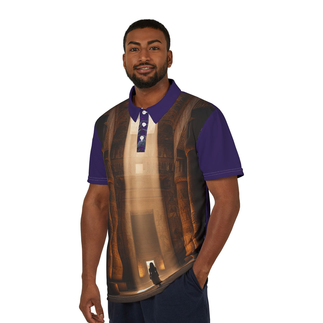 Architectural Light Polo Shirt — Moody Saga temple Interior All-Over Print