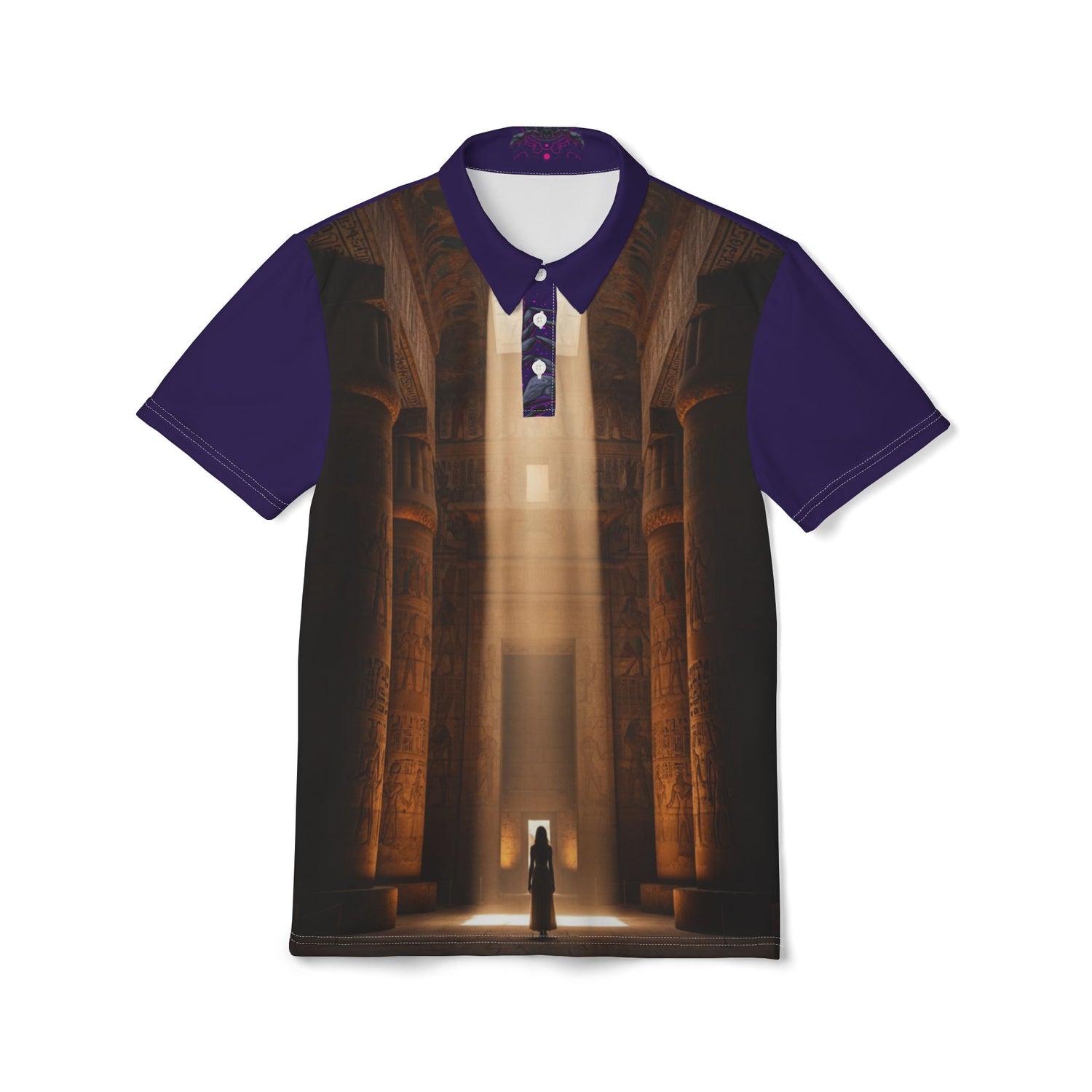 Architectural Light Polo Shirt — Moody Saga temple Interior All-Over Print