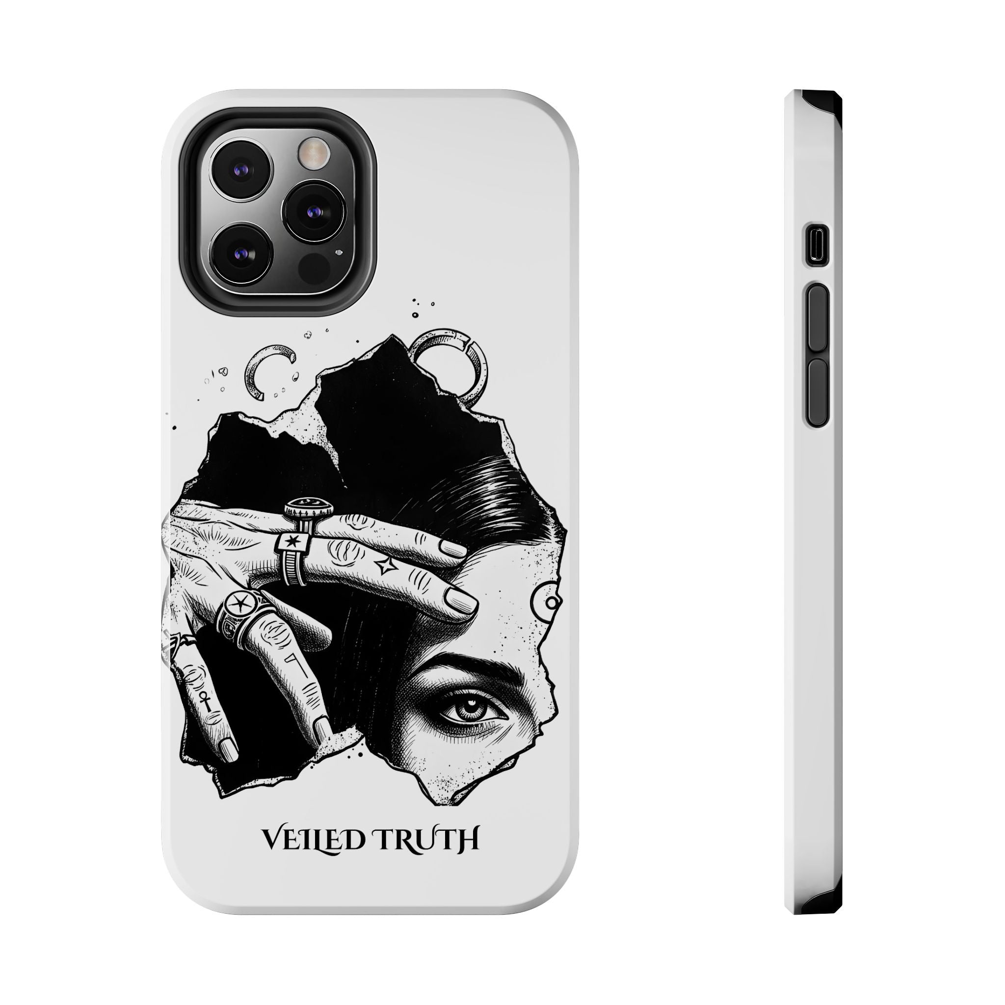 Tough Phone Case — Veiled Truth Black &amp; White Mystic Illustration