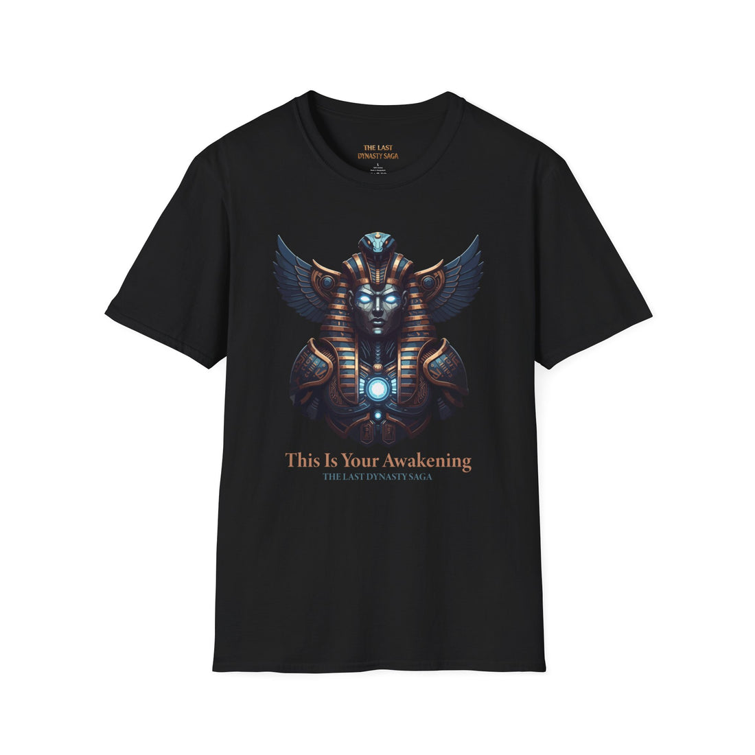 Egyptian Pharaoh Chest &amp; Serpent Back T-Shirt — "This Is Your Awakening / Endless Power"