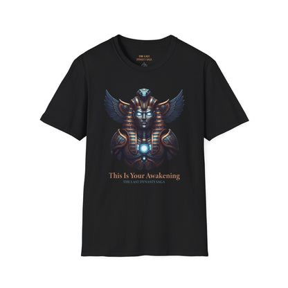 Egyptian Pharaoh Chest &amp; Serpent Back T-Shirt — "This Is Your Awakening / Endless Power"